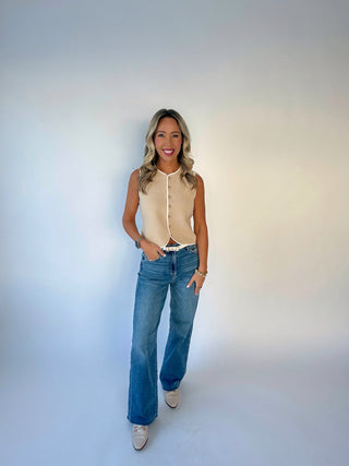 The Belmont Knit Top - Beige/White