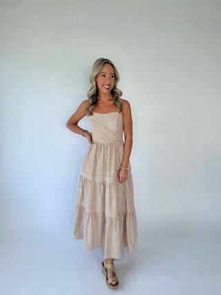 Leading Lady Striped Midi Dress - Taupe