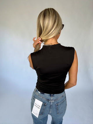 Second Skin Ruched Mock Neck Top - Black
