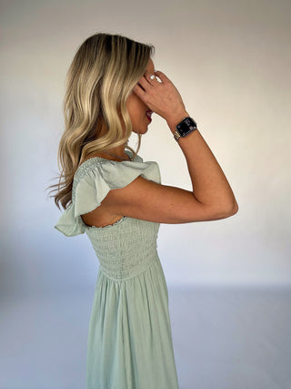 Warm Breeze Ruffle Sleeve Midi Dress - Mint