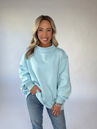 Cozy Hour Mock Neck Sweatshirt - Light Blue