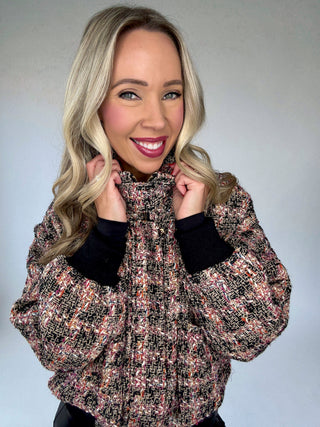 Twist of Fate Tweed Bomber Jacket