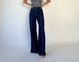 Keep It In Line Wide Leg Jeans - Dark Denim