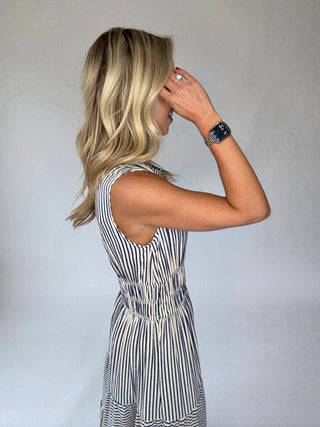 Coastal Charm Stripe Dress - Navy & White