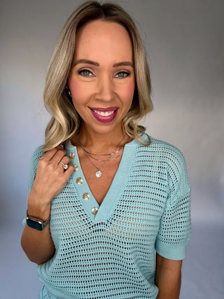 VARLEY Callie Knit Top - Porcelain Blue