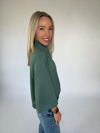Easy Choice Mock Neck Top - Slate Green
