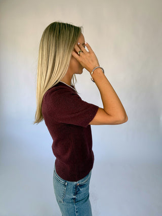 The Classic Moment Short Sleeve Sweater - Dark Cherry