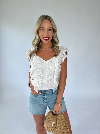 Hopeless Romantic Ruffle Top - White