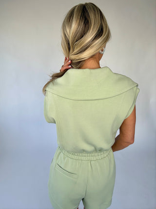Casual Staple Zip Romper - Pistachio Cream