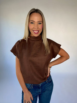 Thinking of You Faux Suede Top - Brown