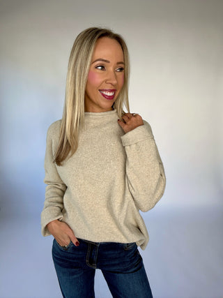 In Her Fall Era Mock Neck Sweater - Beige