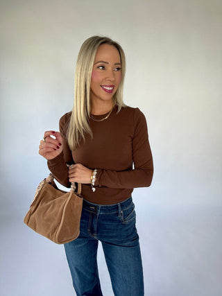 Second Skin Cotton Core Long Sleeve Top - Mahogany