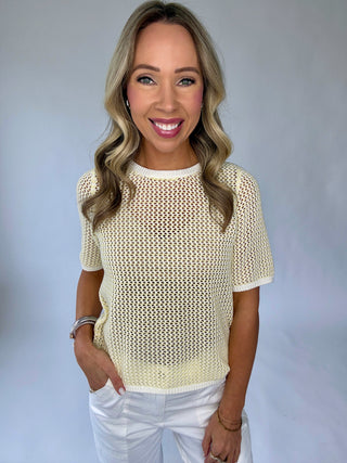 SANCTUARY Lemon Drop Open Knit Sweater Tee