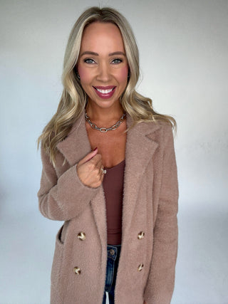 Alpine Adorned Coatigan Front Smiling Image