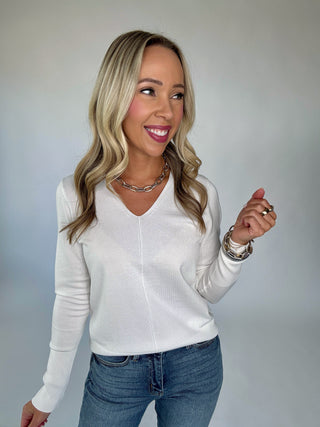 Autumn Edge V-Neck Pullover Looking Away Image