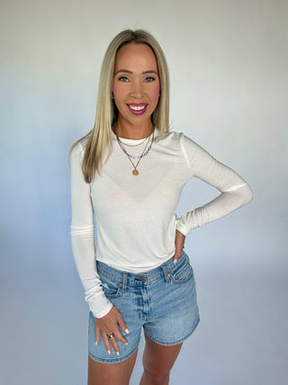 Simply Stated Long Sleeve Top - Off White