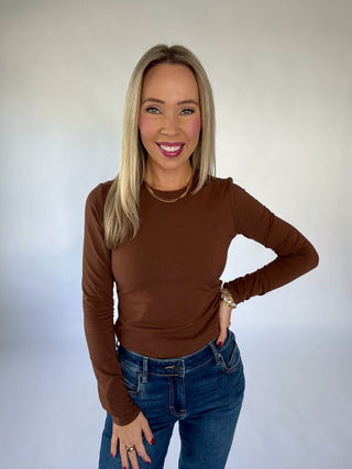 Second Skin Cotton Core Long Sleeve Top - Mahogany