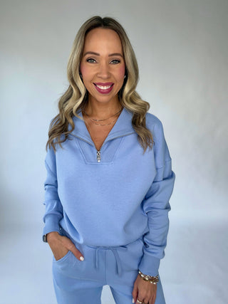 Running Errands Half Zip Top - Perri Blue