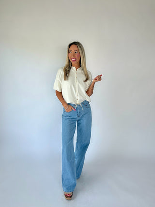 Simple And Sweet Short Sleeve Cardigan - Ivory