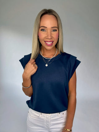 Easy Days Layered Sleeve Top - Navy