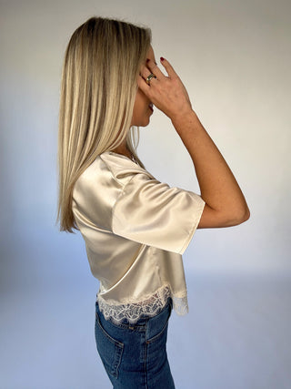 Love Me In Lace Satin Top - Ivory
