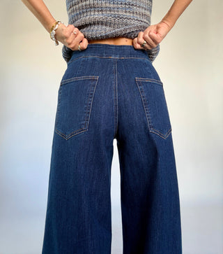 Keep It In Line Wide Leg Jeans - Dark Denim