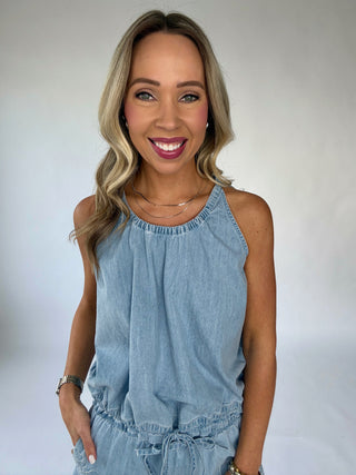 Just Add Sun Denim Tank - Stone Wash Blue