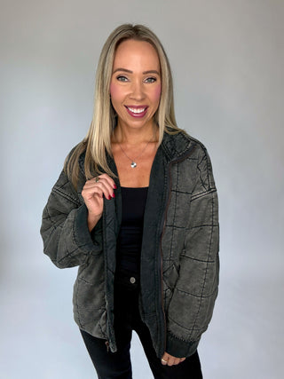 Life Is Good Quilted Washed Jacket - Charcoal