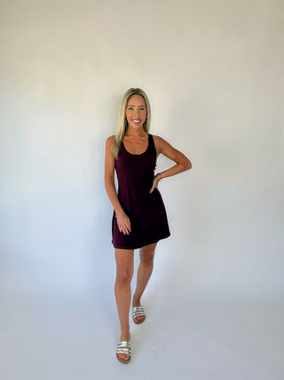 On The Move Active Mini Dress - Wine