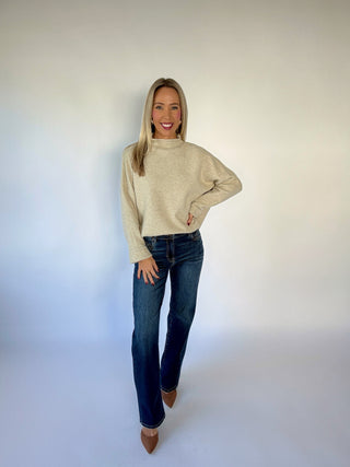 In Her Fall Era Mock Neck Sweater - Beige