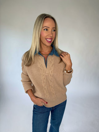 Work With Me Cable Knit Sweater - Taupe