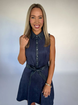 Talked Me Into It Belted Mini Dress - Navy
