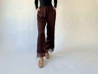 Champagne Plans Satin & Lace Pants - Brown
