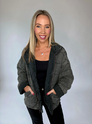 Life Is Good Quilted Washed Jacket - Charcoal
