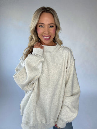 Cozy Hour Mock Neck Sweatshirt - Ash Grey