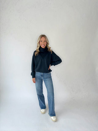 Turtle Neck Pullover - Teal Navy