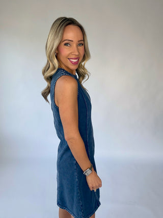 Sounds Like Fun Sleeveless Dress - Denim Blue
