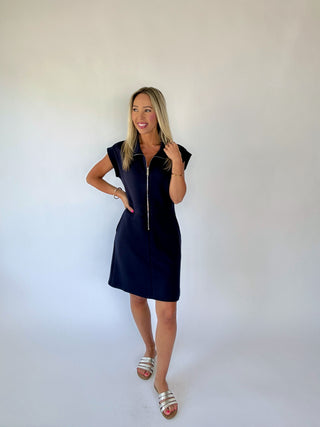 Ready For Anything Front Zip Mini Dress - Navy