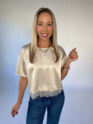 Love Me In Lace Satin Top - Ivory