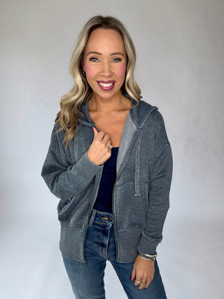 Cool Nights Zip Up Hoodie - Washed Navy