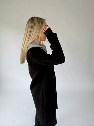 Warm Regards Scuba Coat w/ Hood - Black/Grey