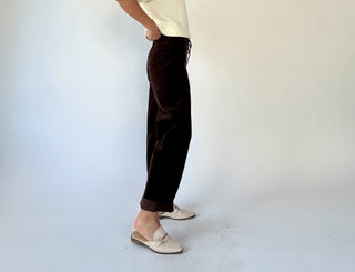 Villa Drawstring Barrel Leg Pants - Chocolate Corduroy