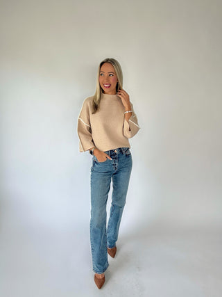 Goes Without Saying Mock Neck Top - Sand