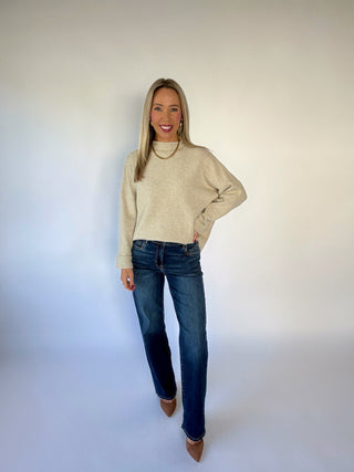 In Her Fall Era Mock Neck Sweater - Beige