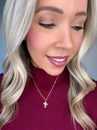 Candace Pearl Cross Necklace - Gold