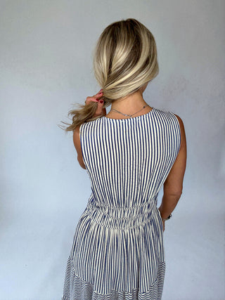Coastal Charm Stripe Dress - Navy & White