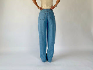 Madison Striped Mid Rise Wide Leg Jeans
