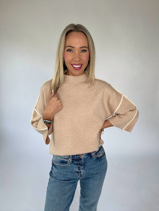 Goes Without Saying Mock Neck Top - Sand