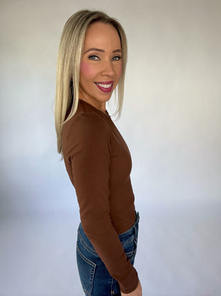 Second Skin Cotton Core Long Sleeve Top - Mahogany