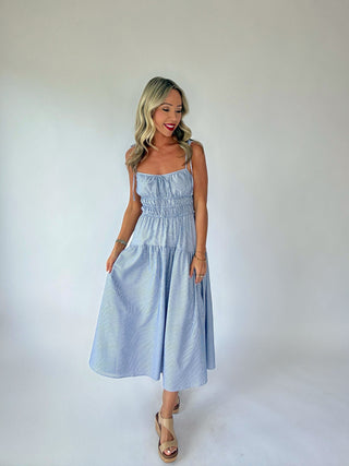 Effortless Americana Striped Midi Dress - Blue